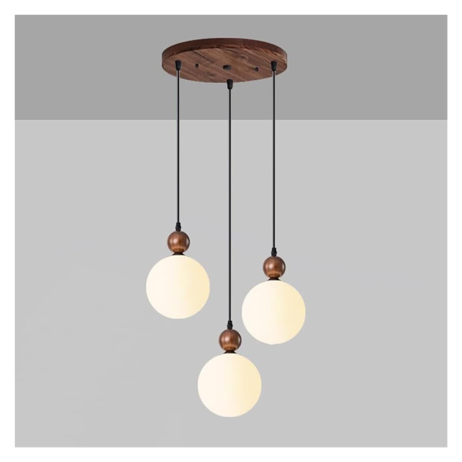 KHUKHU Globe Pendant Light Fixture Mid Century Milk Glass Pendant Light Kitchen Island Moon Hanging Lamp Vintage Farmhouse Wood Chandelier for Dining Room Bedroom Stairwell(Milk Glass 3 Light)