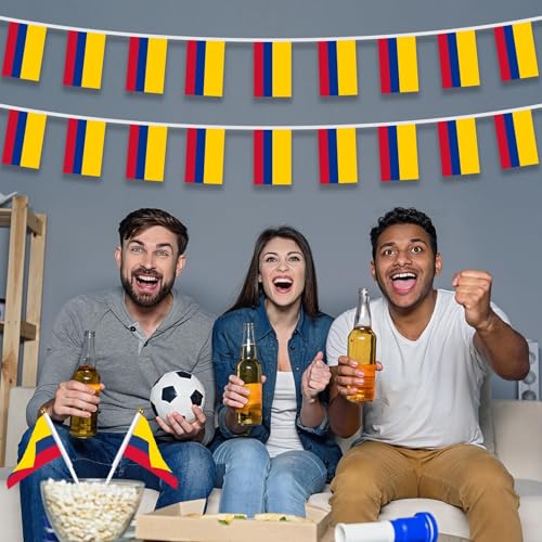 Image of AhfuLife 60 Pcs Colombia String Flags for Party Decorations, Small Colombia Flag Bunting Banner- Double Sided for National Day Football Fan Party Heritage Hispanic Month Decorations (5.5x8.3 Inch -33 Ft)