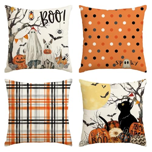 Taies d'oreiller Halloween motif citrouille chat 40x40cm 4pcs - 2