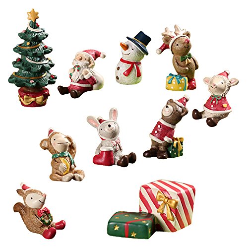 LUCKSTAR 10pcs Micro Landscape Flowerpot Resin Christmas Crafts Decor Small Ornaments Miniature Resin Decoration Artificial Small Animal Santa Claus Tree Ornaments Bonsai DIY Toys