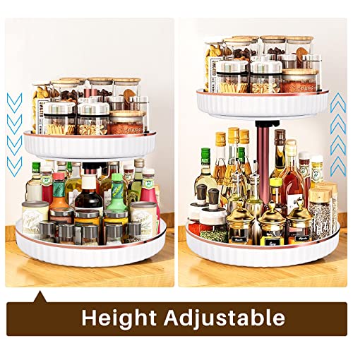 Double Layer Lazy Susans,2 Tiers Plastic Turntable With Adjustable Height, 360° Rotating Spice Rack For Kitchen Cabinet Storage, White (Diameter 10.23"-11.81") #TOP2