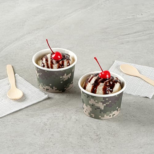 Image of Restaurantware Coppetta 4-Ounce Dessert Cups, 200 Disposable Ice Cream Cups - Lids Sold Separately, Heavy-Duty, Camouflage Paper Frozen Yogurt Bowls, For Hot And Cold Foods