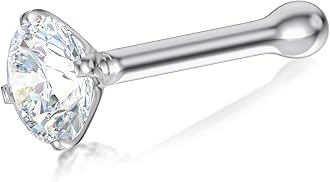 EternalDia IGI Certified 1.5mm/1.7mm/2mm Diamond Nose Stud With Ball / 14K Gold Nose Stud in 20 Gauge/Nose Ring Bone Diamond Color-I-J, Diamond Clarity- I2-I3 For Women