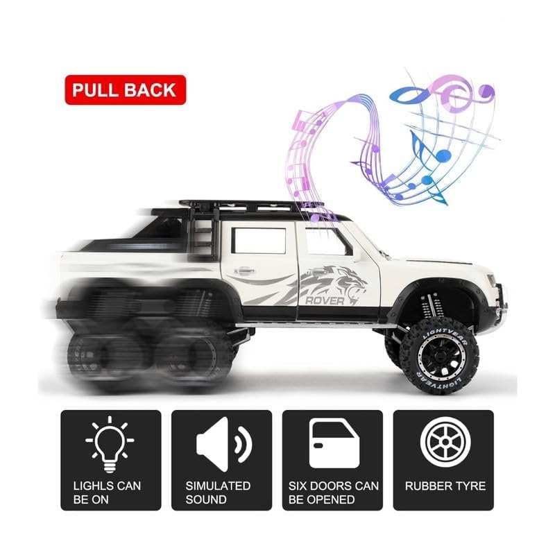 Image of Scale Exclusive Alloy Metal Pull Back | Die-cast Car Model with Sound Light Mini Auto Toy for Kids Metal Model Toy Car with Sound and Light (1:24 Scale def 6x6 - White)