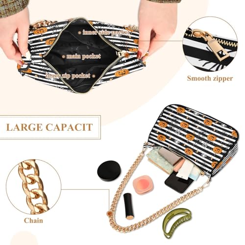 Striped Pumpkin Shoulder Bag for Women, Handbag with Chain Strap, Soft Purse Tote Bag for Ladies4