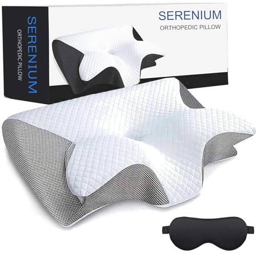 Orthopedic Almohada Cervical Memory Foam Side Sleeper Neck Pillow with Breathable Pillowcase Ergonomic Contour for Side Back Stomach Sleeper (Gray)