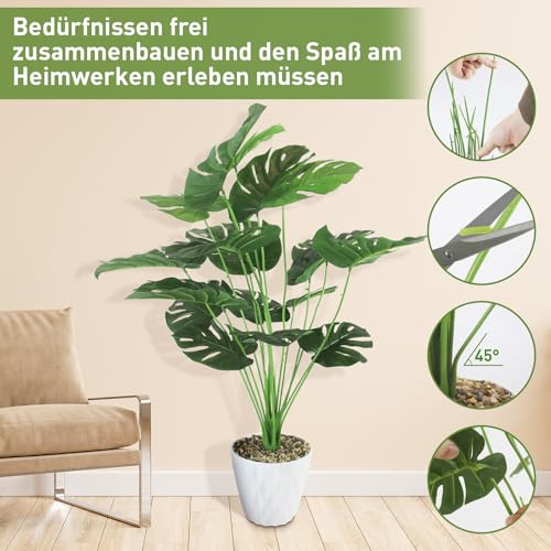 Monstera Kunstpflanzen Groß, 75cm Hoch 18 Zweige Kunstpflanze Splitphilo im Topf Künstliche Pflanzen Plastik Pflanze Deko Modern Wohnzimmer Balkon Schlafzimmer Zimmer Hochzeit Party – Bild 5