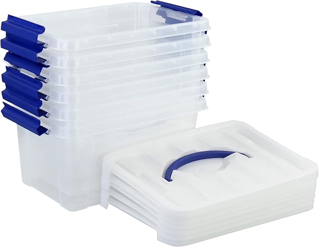 Nesmilers 6-Pack Plastic Boxes with Lid, 6 Liter Small Clear Storage Box