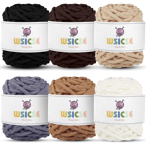 WSICSE Chenille Chunky Yarn, 6 Pack 100g Each 3.5 oz 55 Yards (Brown)