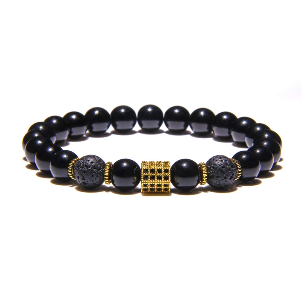 Lot De 4 Bracelets Homme En Pierres Naturelles (lave, Onyx, Turquoise) - 8 Mm, Extensible, Cadeau - 4