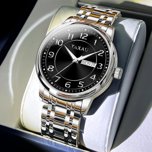 Stainless Steel Mens Watches with Day Date Quartz Analog Large Face Classic Watch Arabic Numerals Dress Luminous Rlojes para Hombres2