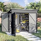 Aoxun 8x4ft Metal Garden Shed Pent Roof, Bike Sheds and Outdoor Storage 234×131×185 cm, Weatherproof Garden Storage Shed with Triple Lockable Door for Garden, Patio, Courtyard, Backyard, Black