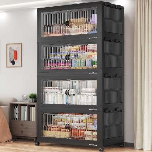 Image of BROVIEW 800Qt Stackable Storage Bins with Lid for Home Dorm, 4Pack Black