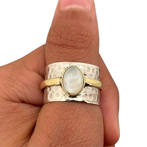 Rainbow Moonstone Ring, 925 Silver Ring, Handmade Ring Women, Spinner Silver Ring, Bohemian Spinner Ring, Fidget Spinner Ring, Minimalist Spinner