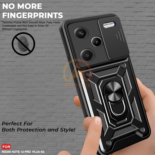 Image of Armor Bumper Back Cover Case for Redmi Note 13 Pro Plus 5G Rotating Camera Cover, Ring Holder & Kickstand | Heavy Duty & 360 Degree Protection Redmi Note 13 Pro Plus 5G Back Cover (Black)