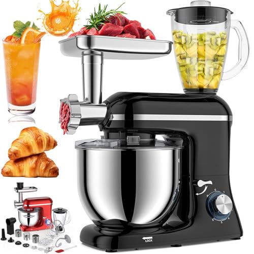 1400w Mixers For Baking, 5.5l Food Mixers For Baking With Bowl, 3 Types Of Mixers, 6 Speed Control, Splash Guard, Juice Blender, Meat Grinder, Stainless Steel Food Mixer For Kitchen black
