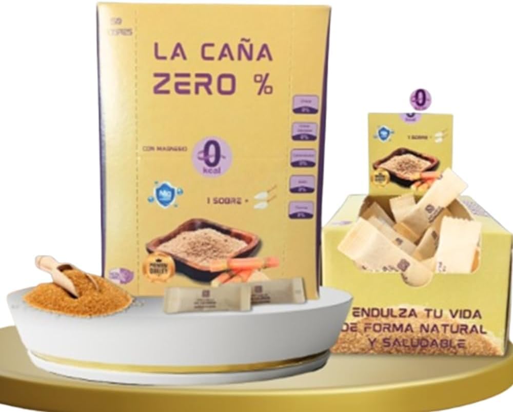 Edulcorante Zero con MAGNESIO 50 Sobres | 100% Natural de Caña | Enriquecido con Fibra Vegetal Guar | 1gr = 10gr de azúcar | Sustituto de azúcar | Sabor natural