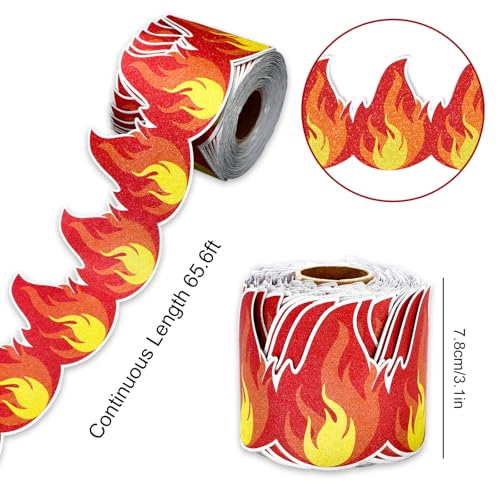 Image of Whaline 65.6Ft Fire Bulletin Board Border Glitter Red Fire Die Cut Trim Border Roll for Back to School Chalkboard Wall Decor