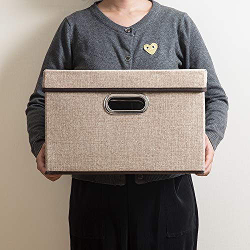 Image of PRANDOM Collapsible Storage Cubes with Lids [3-Pack] Jute Fabric Foldable Storage Boxes Organizer Containers Baskets Bins with Cover for Home Bedroom Closet Office Nursery (14.9x9.8x9.8)
