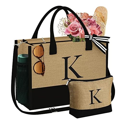 YOOLIFE Gifts for Women - Birthday Gifts for Women, Personalized Gift for Mom Sister Teacher, K Initial Tote Bag, Gift for Her, Friend Teacher Wife Mom Birthday