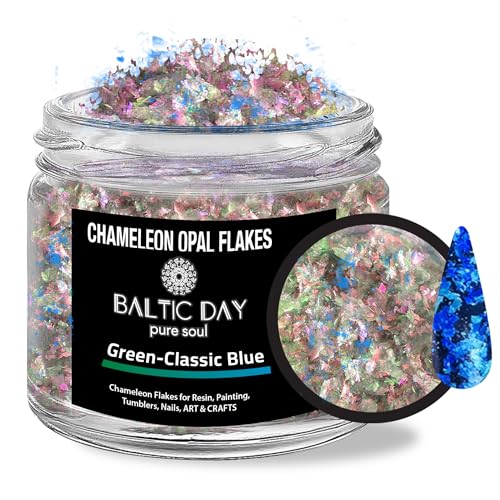 BALTIC DAY Chameleon Opal [ Green/Blue ] Flakes - Color Shift Mica Pigment Powder for Epoxy Resin - Chrome Flakes for Tumblers, Molds, Nail Art, Eyeshadow, Makeup