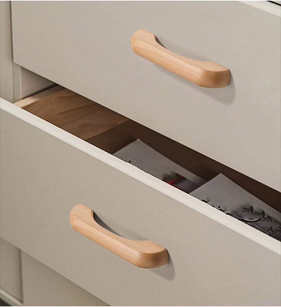 SYZOW 6 Pezzi Maniglie da cucina in legno, 64mm Hole Centers, Cassetto in legno Pull Kitchen Cabinet Maniglie