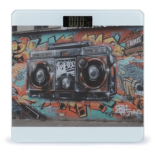 Balanza digital para baño Graffiti Hip Hop, vidrio templado 400lb miniatura 1