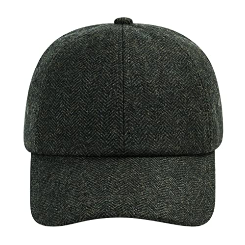 Botvela Wool Baseball Cap For Men Adjustable Unstructured Tweed Hat (Herringbone Green) #TOP2