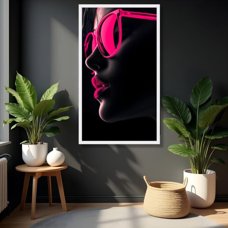 Affiche abstraite femme lunettes roses pour grand mur vide - 4