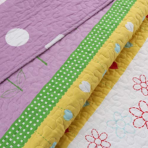Cozy Line Home Fashions Floral Heart Print Reversible Girl Bedding Quilt Set, Bedspread, Coverlet (Flower Garden, Twin - 2 Piece) #TOP5