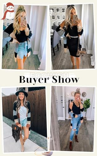 ECOWISH Women Cardigan Sweaters Long Floral Striped Winter Fall Long Sleeve Open Front Cozy Knitted Daisy Fuzzy Coats Outwear2