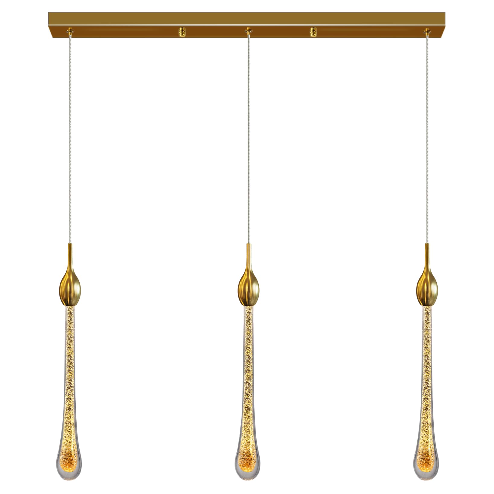 FYZDLAOR Modern 3-Light Linear Pendant Chandeliers LED 4000K Raindrop Crystal Pendant Lights for Dining Room Kitchen Counter Ceiling Lighting Fixture