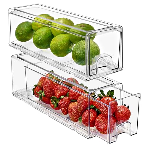 Sorbus Small Clear Storage Drawers (2 Pack)  Stackable Organizer Bins with Pull-Out Drawers for Kitchen, Pantry, or Fridge  Acrylic Storage Bins with Handles