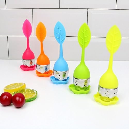 Miniatura 4 de Filtro infusor de té, bola de té de acero inoxidable, filtro de taza de té de malla suelta con mango de silicona en forma de hoja para hojas
