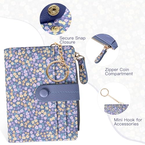 Image of COSHAYSOO Wallets for Women Teen Girls RFID Blocking - Mini Card Holder with Multiple Slots ID Window Zipper Coin Pocket-Slim Bifold Purse PU Leather Keychain Wallet-Garden Floral