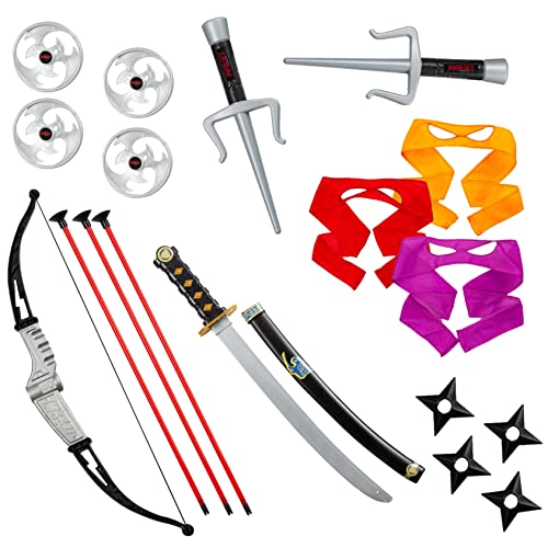 Dress Up America Ninja Weapons - Ninja Toys Includes Katana, Bow & Arrow, Eye Masks and More - Ninja Warrior Costume Accessory Set for Kids