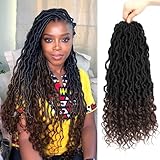 Faux Locs 1B/33 Crochet Hair 18 Inch 6 Packs Goddess Locs Crochet Hair for Black Women Pre Looped Crochet Locs with Curly Ends Goddess Faux Loc Hair Extension(18 Inch,6 Packs,1B/33)
