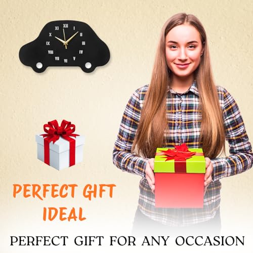 Image of Car Shape Metallic Analog Wall Clock for Living Room, Bedroom, Kids Room & Hall | Stylish Home Decor Wall Clock | Battery Operated, Modern Design | Black Color | 38 x 22 CM