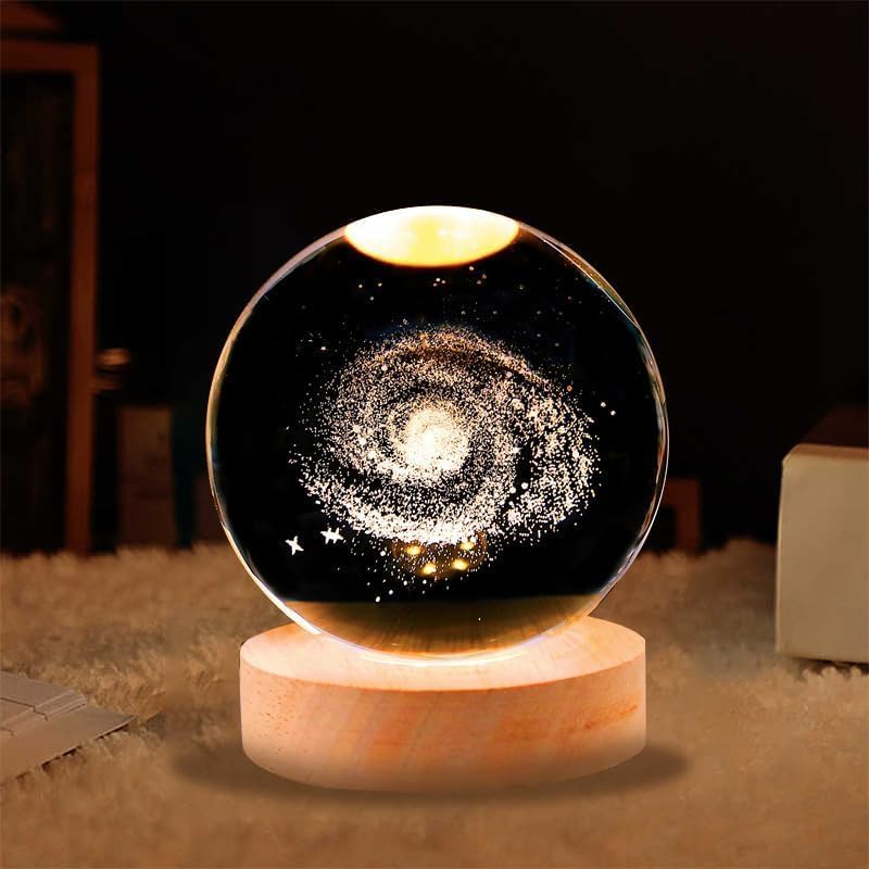 Image of 3D Galaxy Crystal Ball LED Night Lamp, Starry Space Design with Wooden Base, Soft Decorative Light for Bedroom, Study Table, Gift (Galaxy)