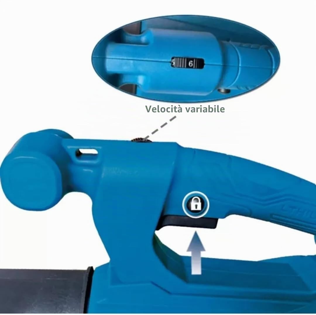 Soffiatore a 2 batterie da 24v, 6 Velocità,Aria Max Regolabile 400 km/h, 20000 RPM, Soffiatore Elettrico per Foglie Ugelli a 2 Sezioni, per Giardino