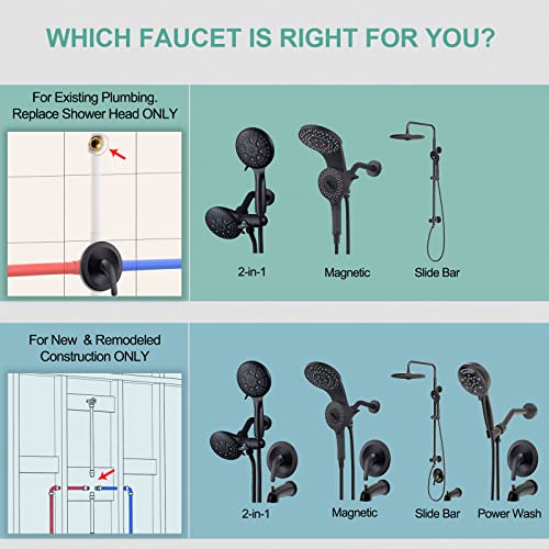 Image of SR SUN RISE 10Inch Bathtub Faucet Set, Shower Tub Faucets Sets Complete, Handheld Showerhead & Rain Shower Combo, 27.6 inch Slide Bar Shower Fixture for Bathroom, Matte Black (Valve Inculded)