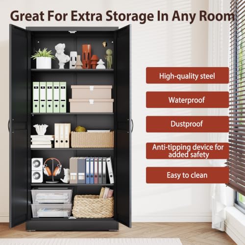 Image of PAOFIN 71 inch Black Metal Storage Pantry Cabinet
