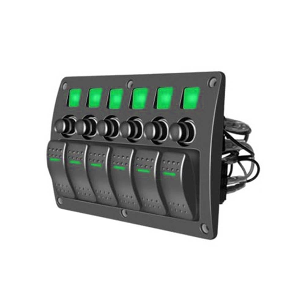 Efficient 6 Switch Power Control Panel for RVs and Marine Use DC12-24V with Overload Protection (Green Light)
