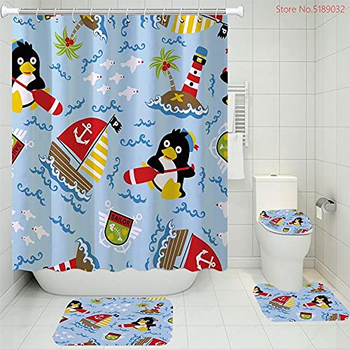 ZDDWLDL Wasserdichtes Duschvorhangset mit Badematten-Set rutschfest, Schimmelig, Antibakteriell und Wasserdicht, für…