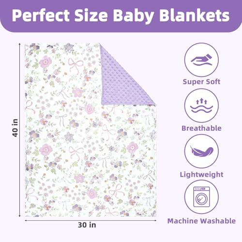 Image of SWESEN Baby Blanket for Girls, Super Soft Double Layer Minky Blankets with Dotted Backing, Purple Floral Toddler Newborn Nursery Bed Blanket, 30 X 40 Inches