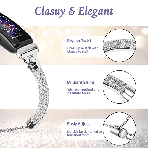FitTurn Watch Band Compatible with Fitbit inspire 3 Smart watch-Metal Strap Jewelry Bangle Wrist Strap Bracelet Accessories (Silver) by FitTurn - Image 2