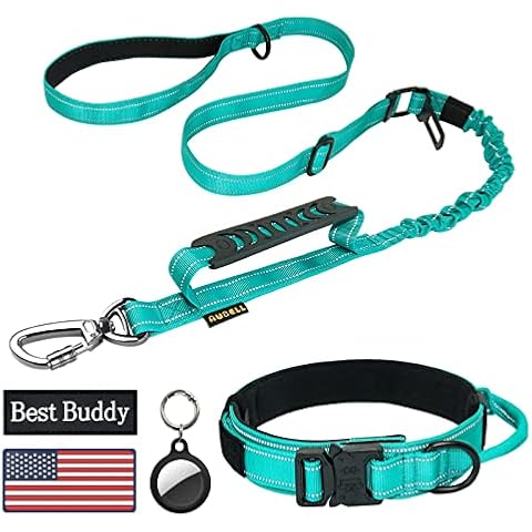 AUBELL Tactical Dog Collar and Leash Set for Medium Large Dogs(Teal, M) Cover