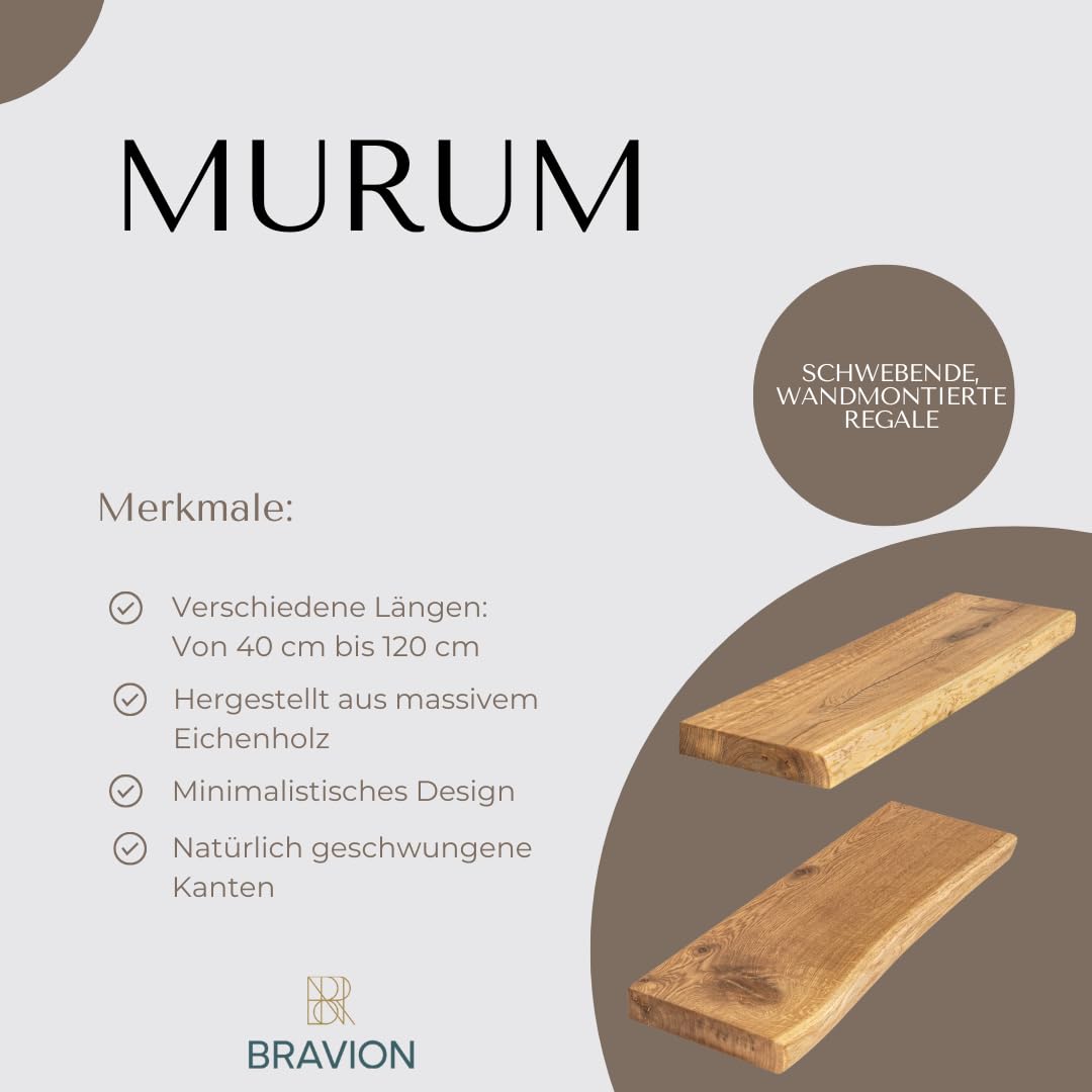 Eichen Wandregal Massivholz mit Naturkante – Schweberegal Holz, Rustikales Design, Handgefertigt (800 * 190-220 * 40 mm)