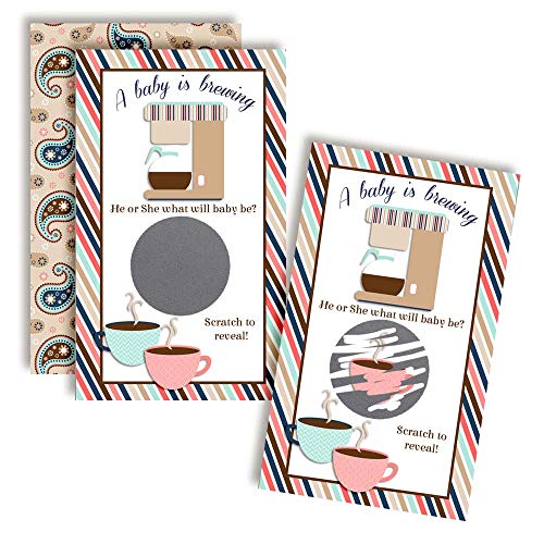 IT'S A GIRL! A Baby Is Brewing Coffee Themed Gender Reveal Scratch Off Cards for Baby Showers, 20 2' X 3” Double Sided Cards by AmandaCreation