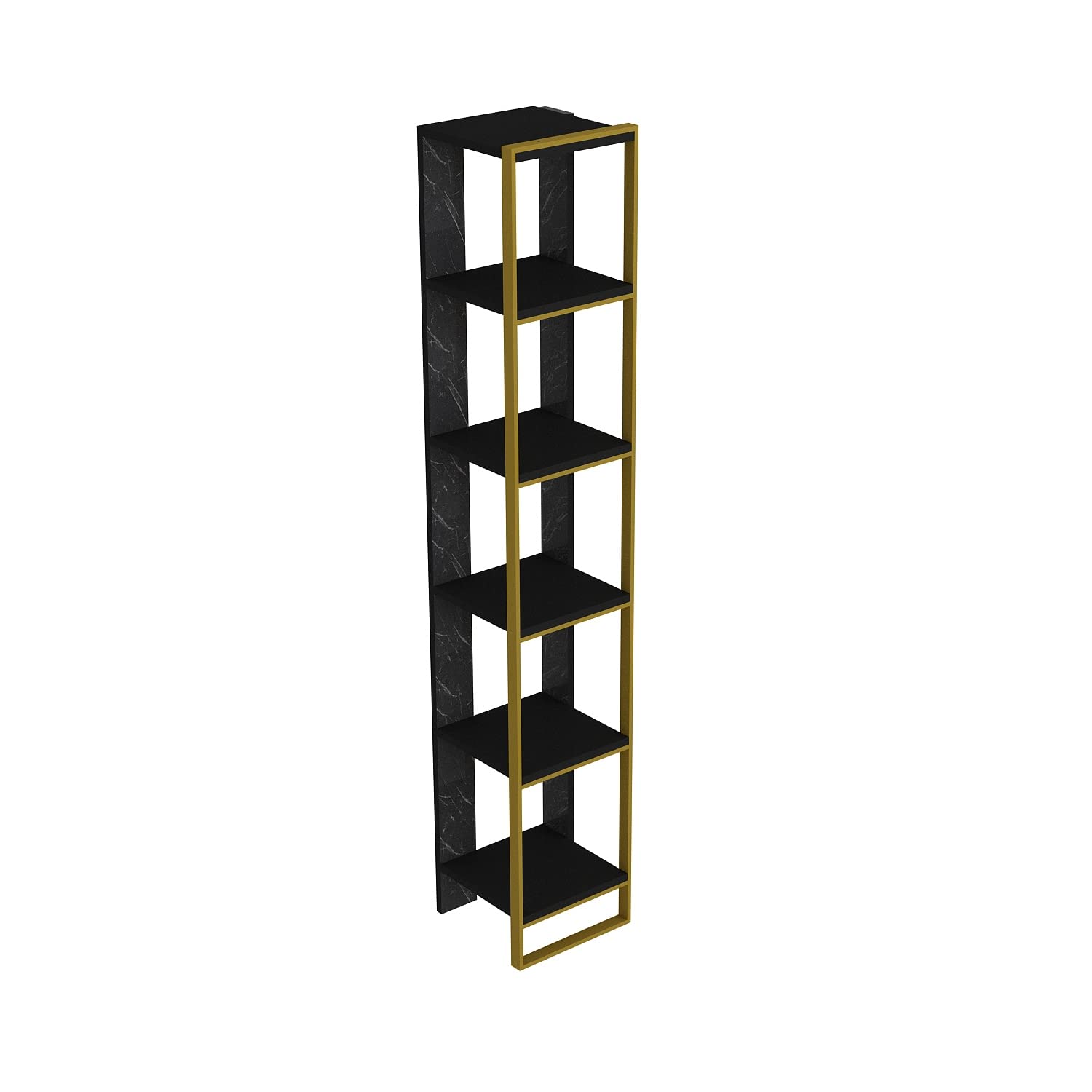 DECOROTIKA - Polka Natural Marble Pattern Bookcase - Corner Unit Bookshelf - Modern Decorative Shelving Unit (Bendire Black)